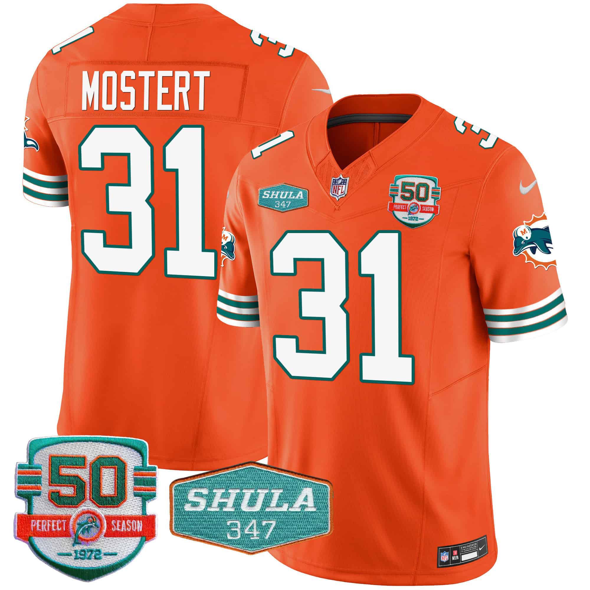 Men Miami Dolphins #31 Mostert Orange 2024 Nike Throwback Shula 347 Patch Vapor NFL Jersey->indianapolis colts->NFL Jersey